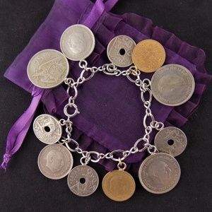 Vintage OLD COINS Charm STERLING Bracelet